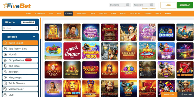 Catalogo giochi FiveBet