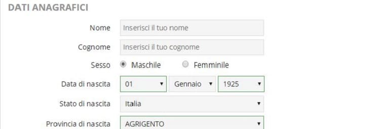 Modulo dati personali FiveBet